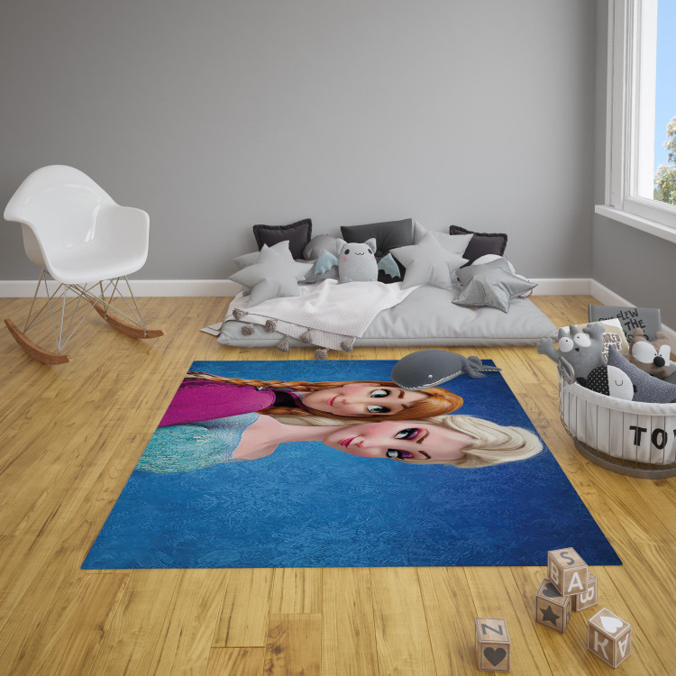 فرشینه مخمل ضد حساسیت اتاق کودک پرنسس السا و انا کد h189 - فرش چاپی اتاق کودک