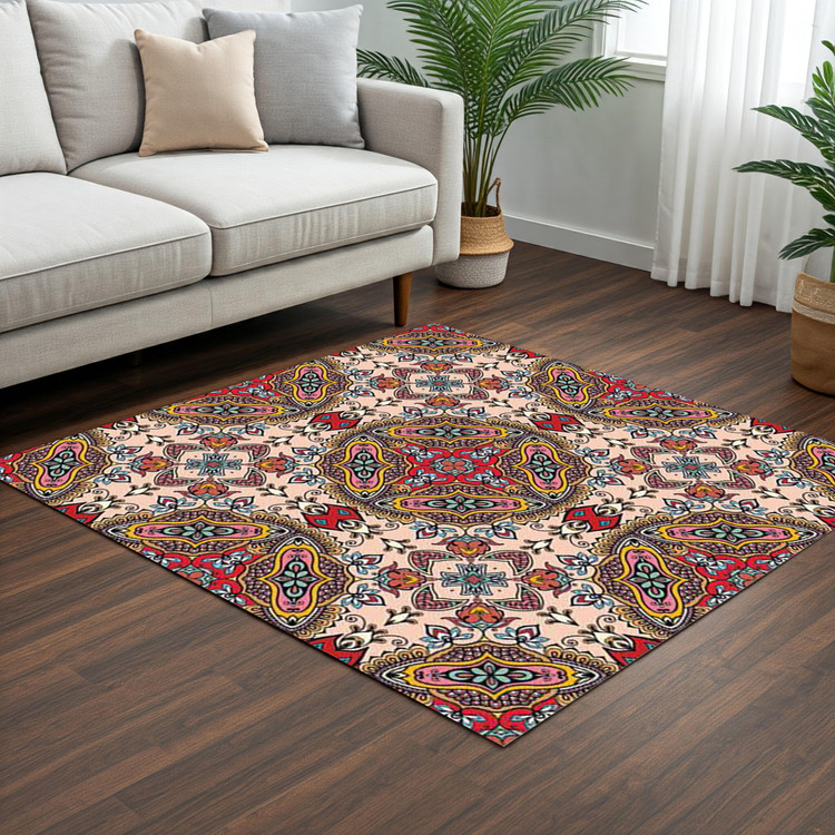 فرش ایرانی نقشدار - فرشینه و فرش مربعی کد Q108