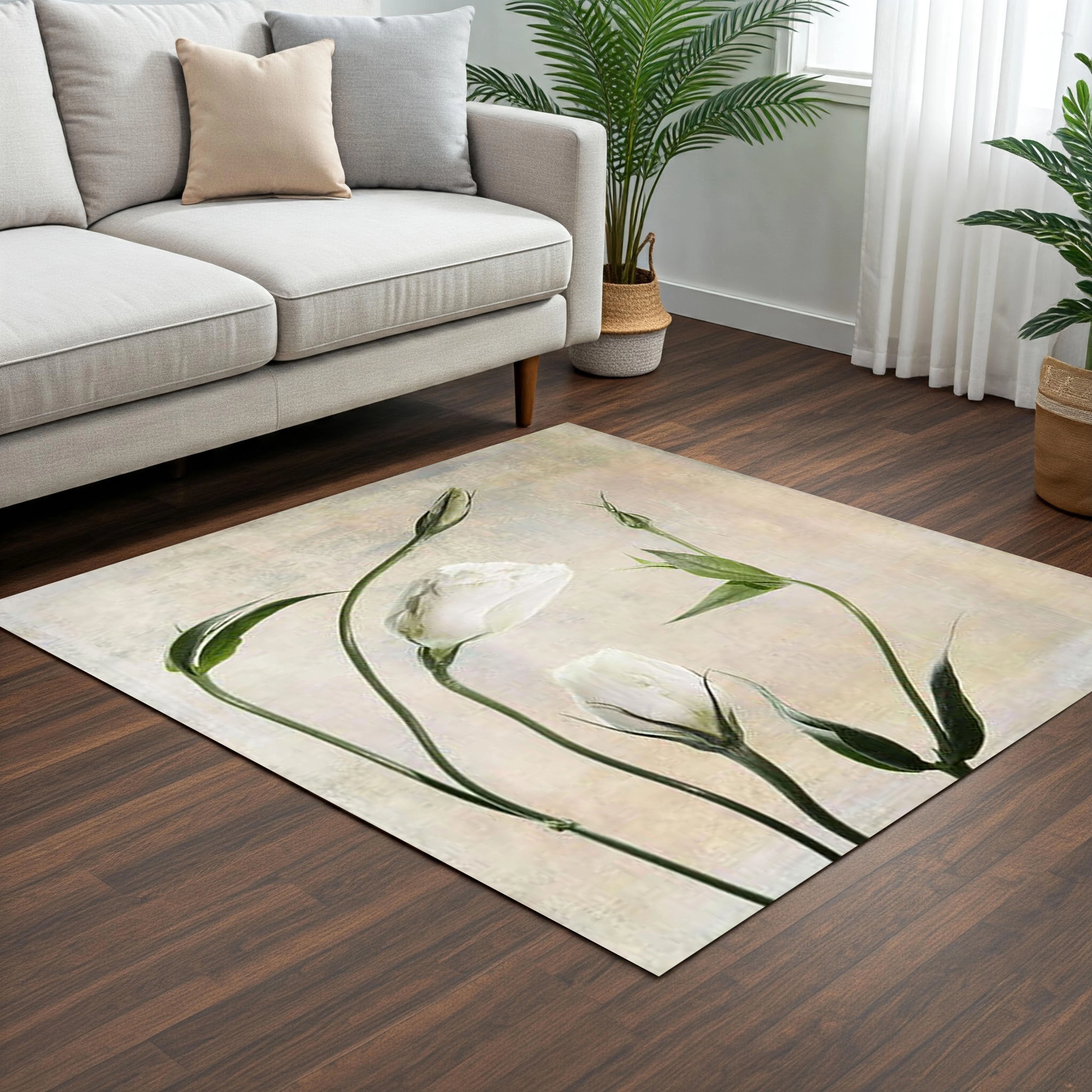فرش گل نیلوفر سفید - فرشینه و فرش مربعی کد Q112 - 75*75