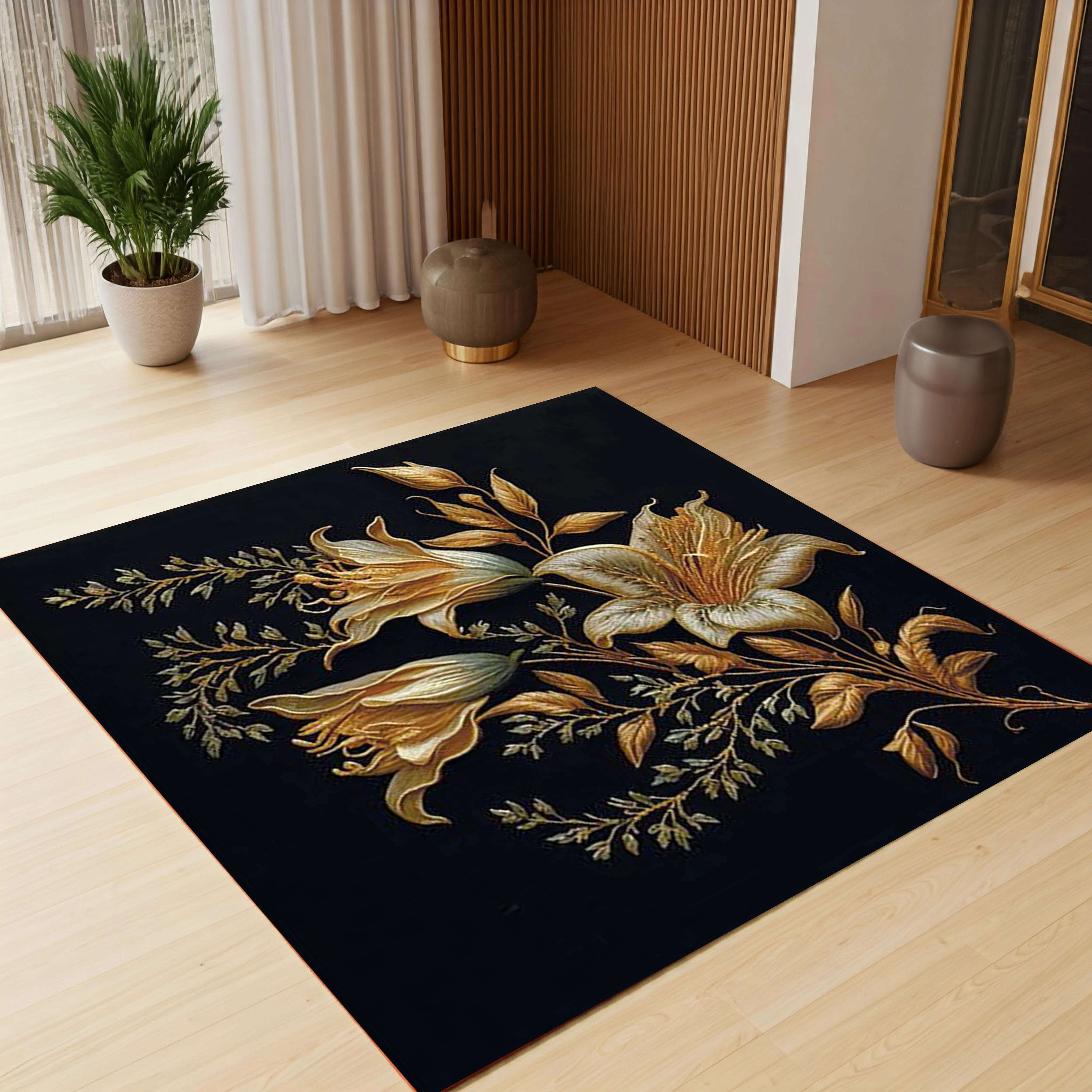 فرش زنبق طلایی - فرشینه و فرش مربعی کد Q136 - 75*75