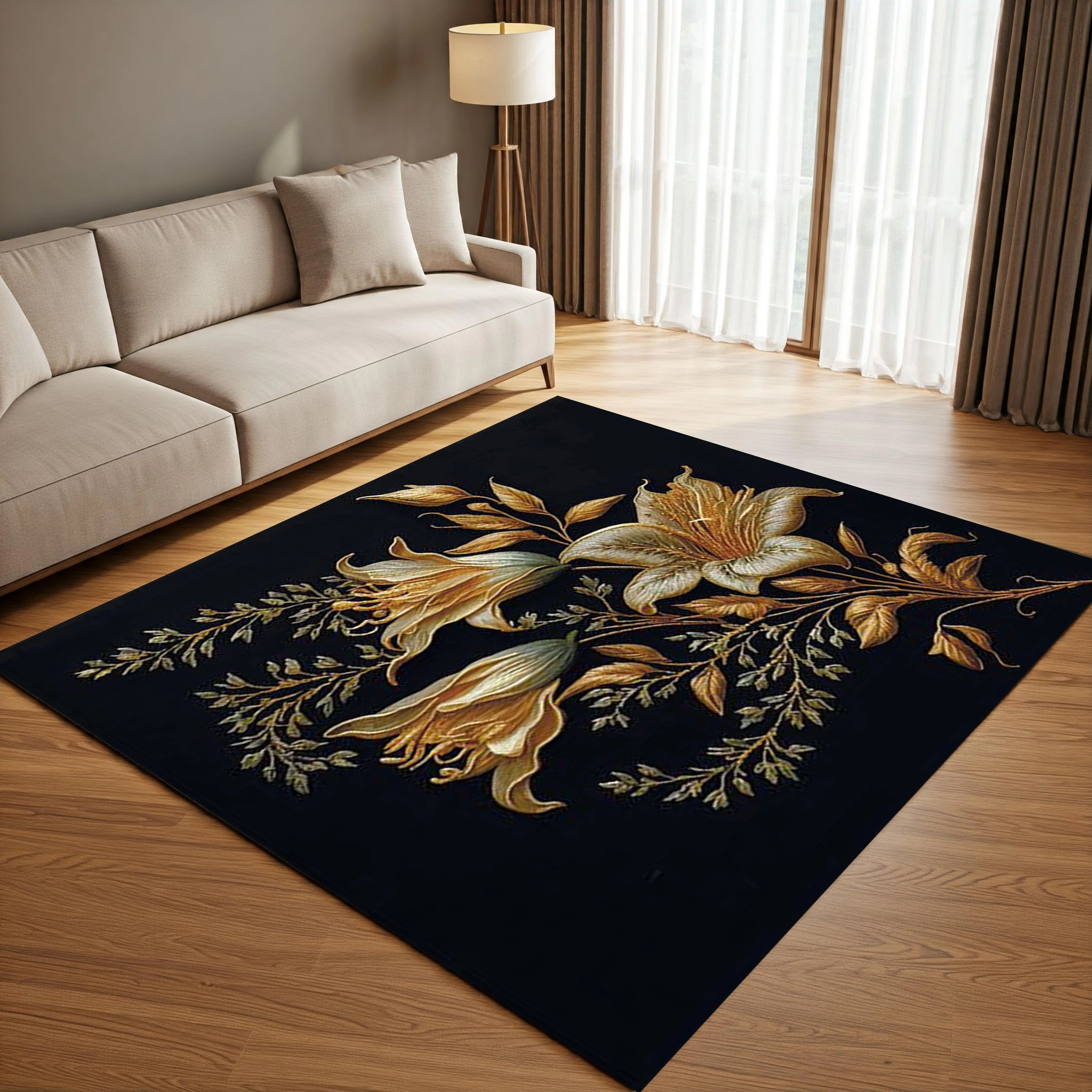 فرش زنبق طلایی - فرشینه و فرش مربعی کد Q136 - 75*75