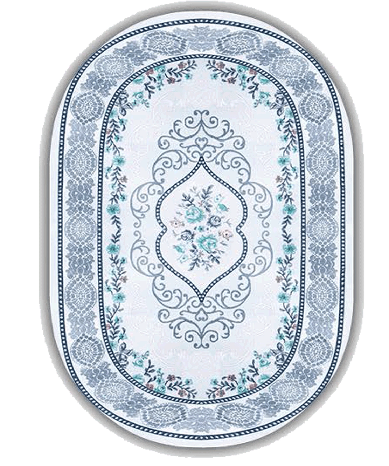 فرش آبی فیروزه‌ای - فرشینه و فرش بیضی کد B101 - 50*80