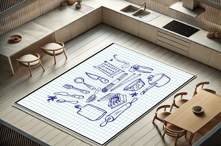 فرش آشپزخانه ابزارآشپزی آبی - فرشینه و فرش چاپی کد K193