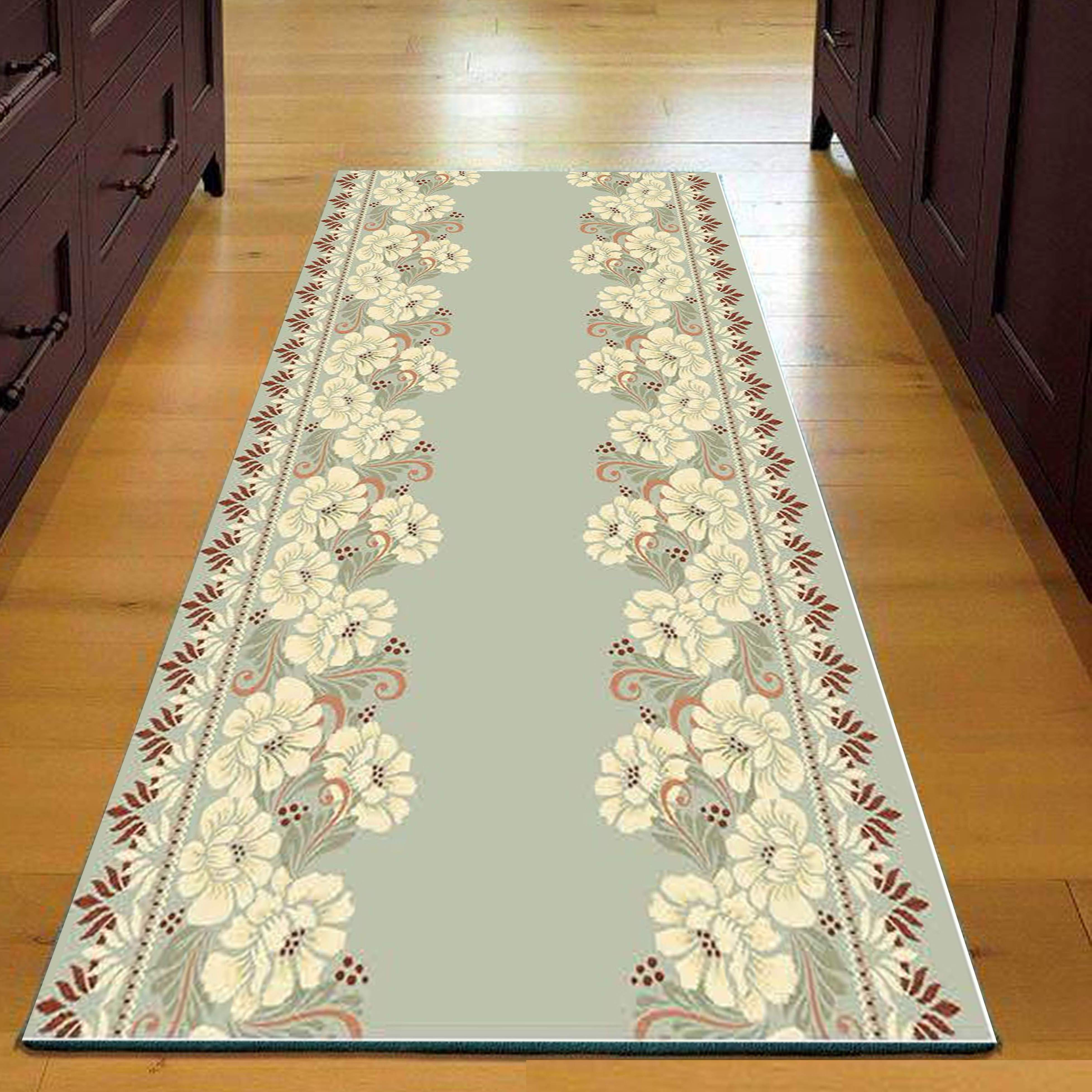 فرش راهرویی گل‌دار سبز - فرشینه و فرش چاپی کد R140