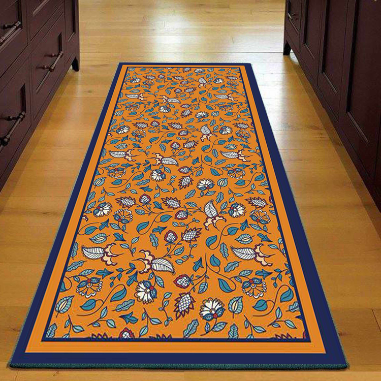 فرش راهرویی گلدار زرد و نارنجی - فرشینه و فرش چاپی کد R132